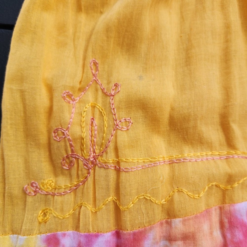 Y2K California Breeze Tie Dye‎ Maxi Dress Tiered Crochet Yellow Pink Medium - Picture 11 of 16